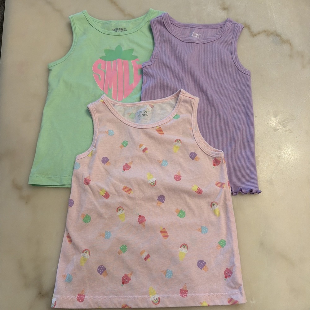 Lot of 3 Garanimals Girl's Size 5T Tank Top Sleeveless Shirts Ice Cream Pastel